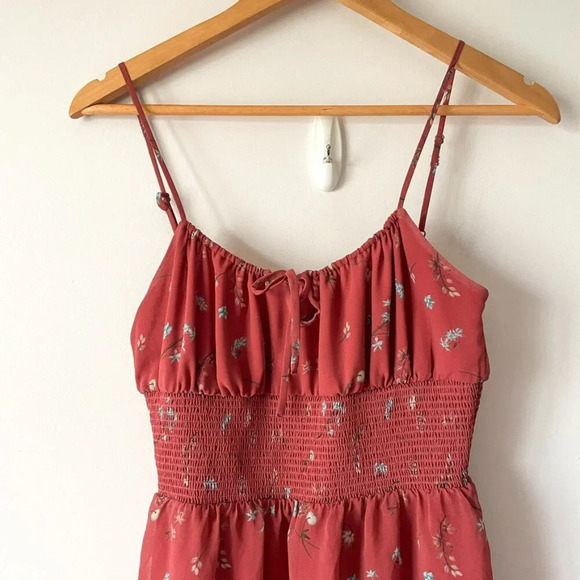 Aritzia Wilfred Genoa Smocked Floral Mini Dress in Spring Medley Red Medium - Picture 5 of 8